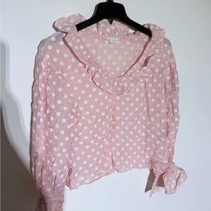 Pink Polka Dot Ruffle Blouse